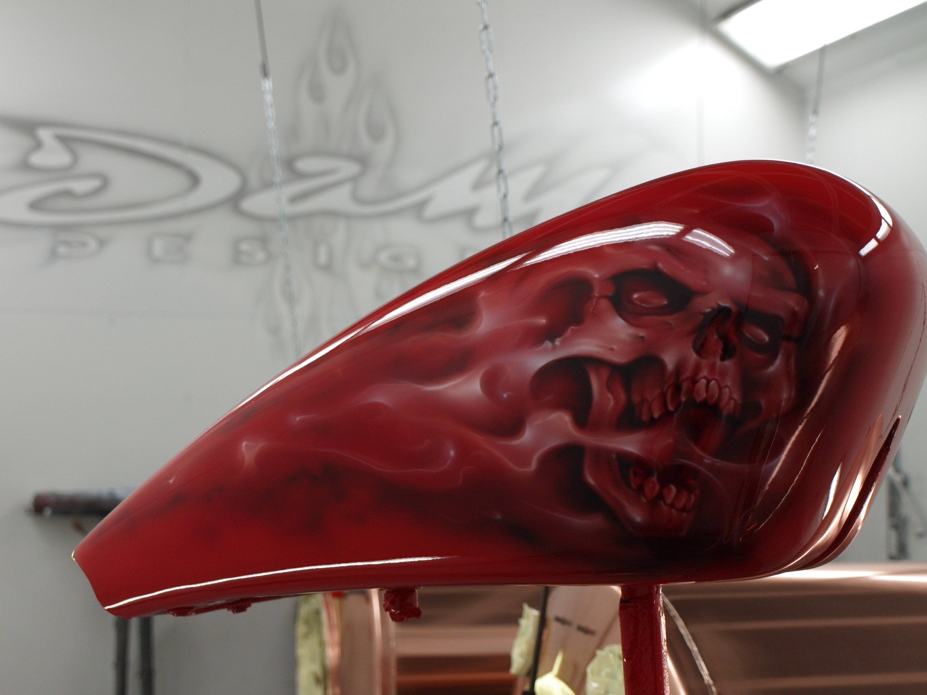Bloodred Ghost Skull Harley Custom Paint